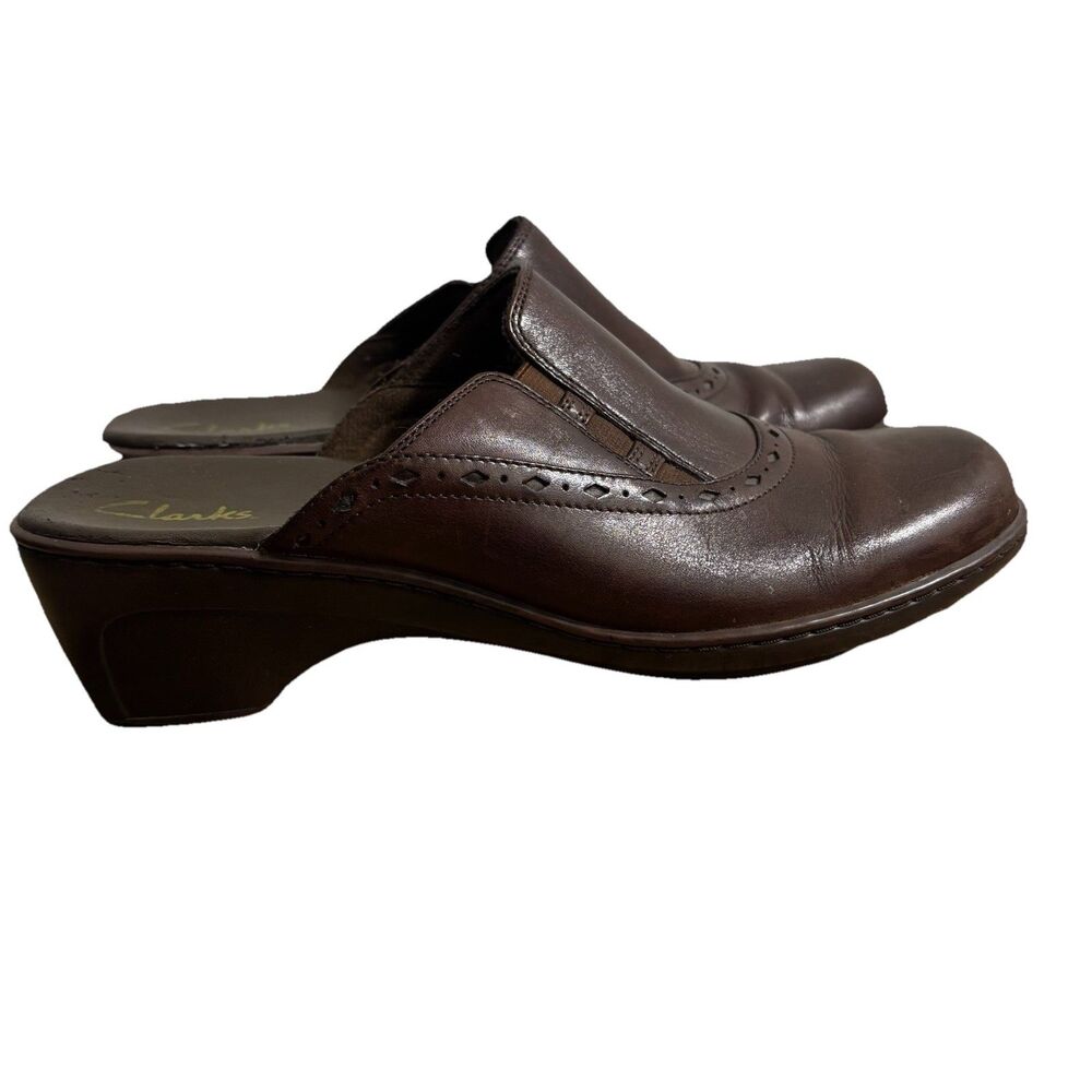 Clarks Mules Women’s Sz 10 Brown Leather Comfort Slip On Shoes Clogs